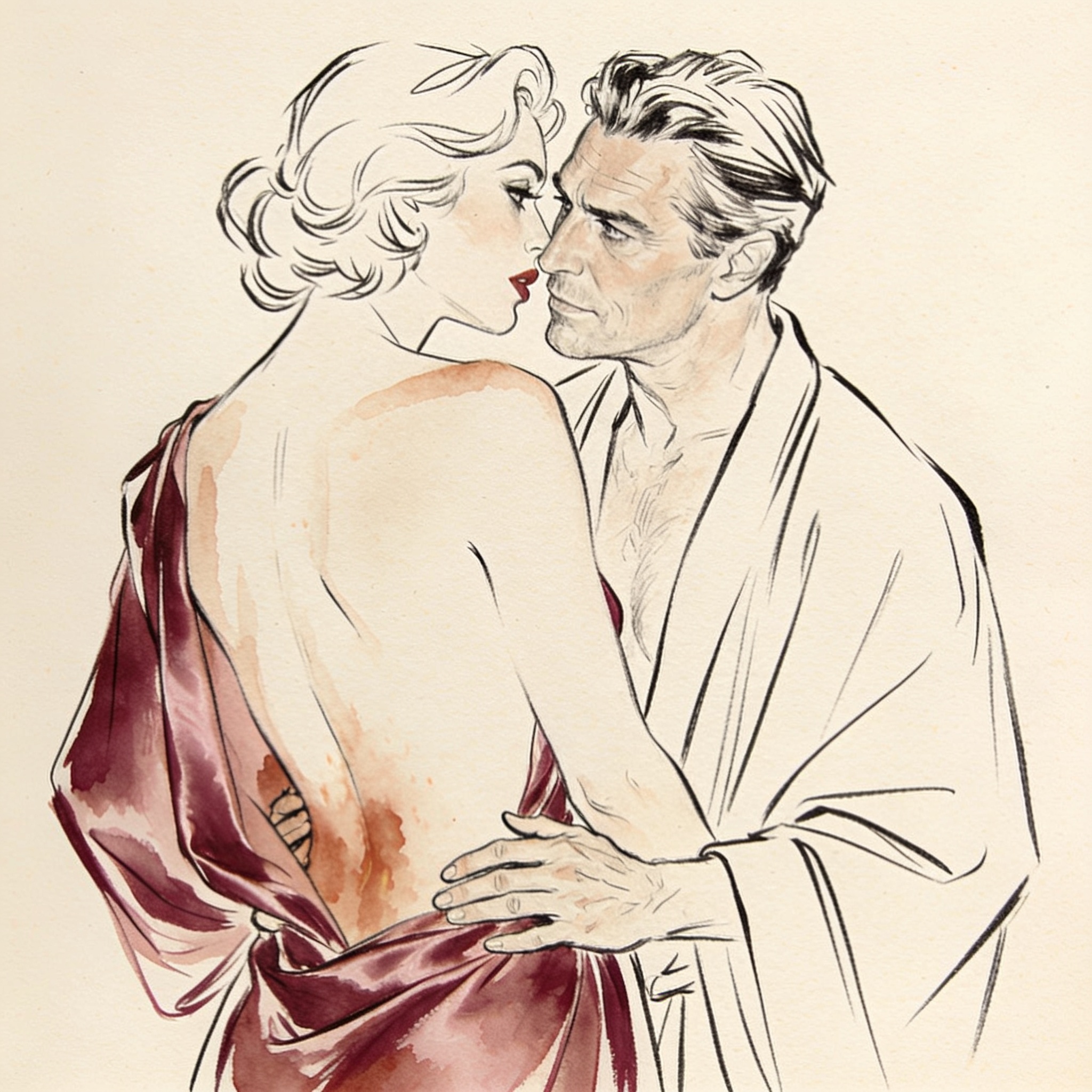 A woman leans close to another, while a man watches intently from across a bar.