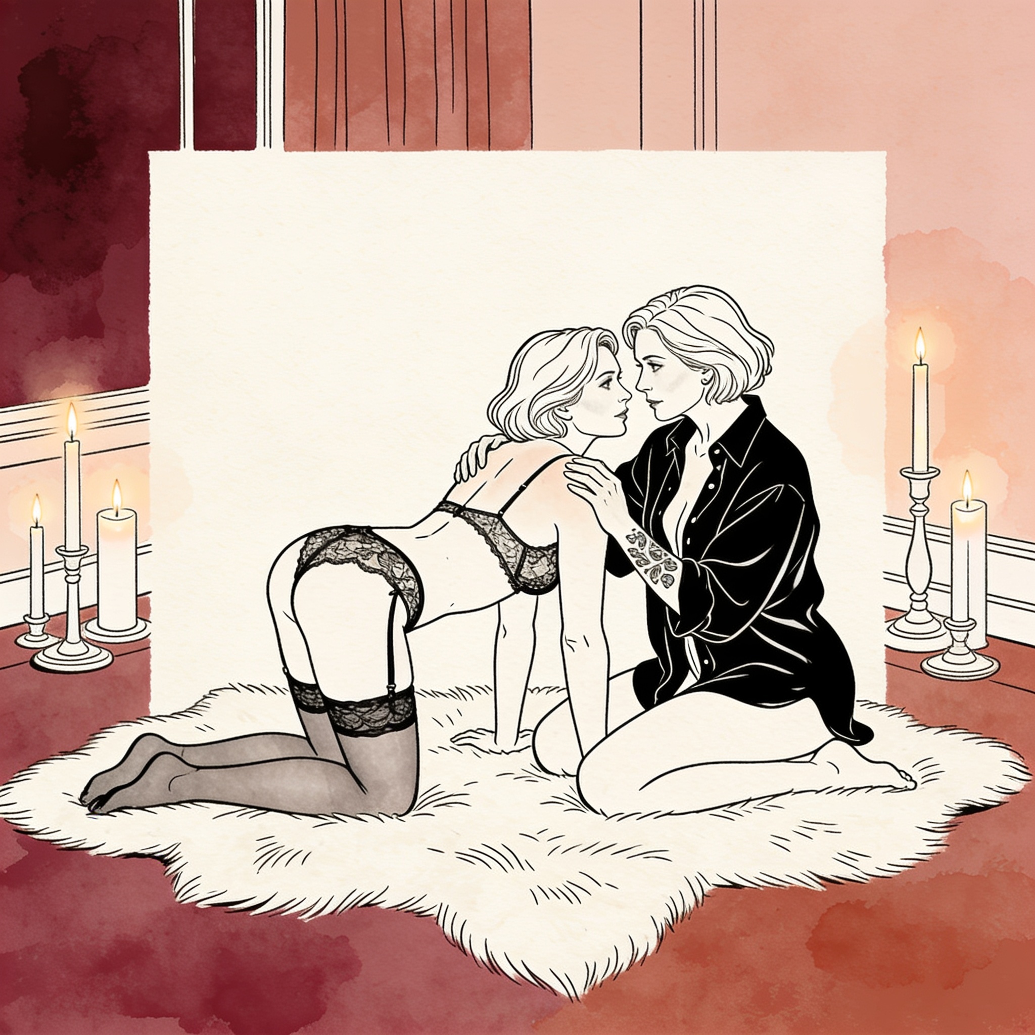 Illustration of two women sharing an intimate, tender moment during a massage.