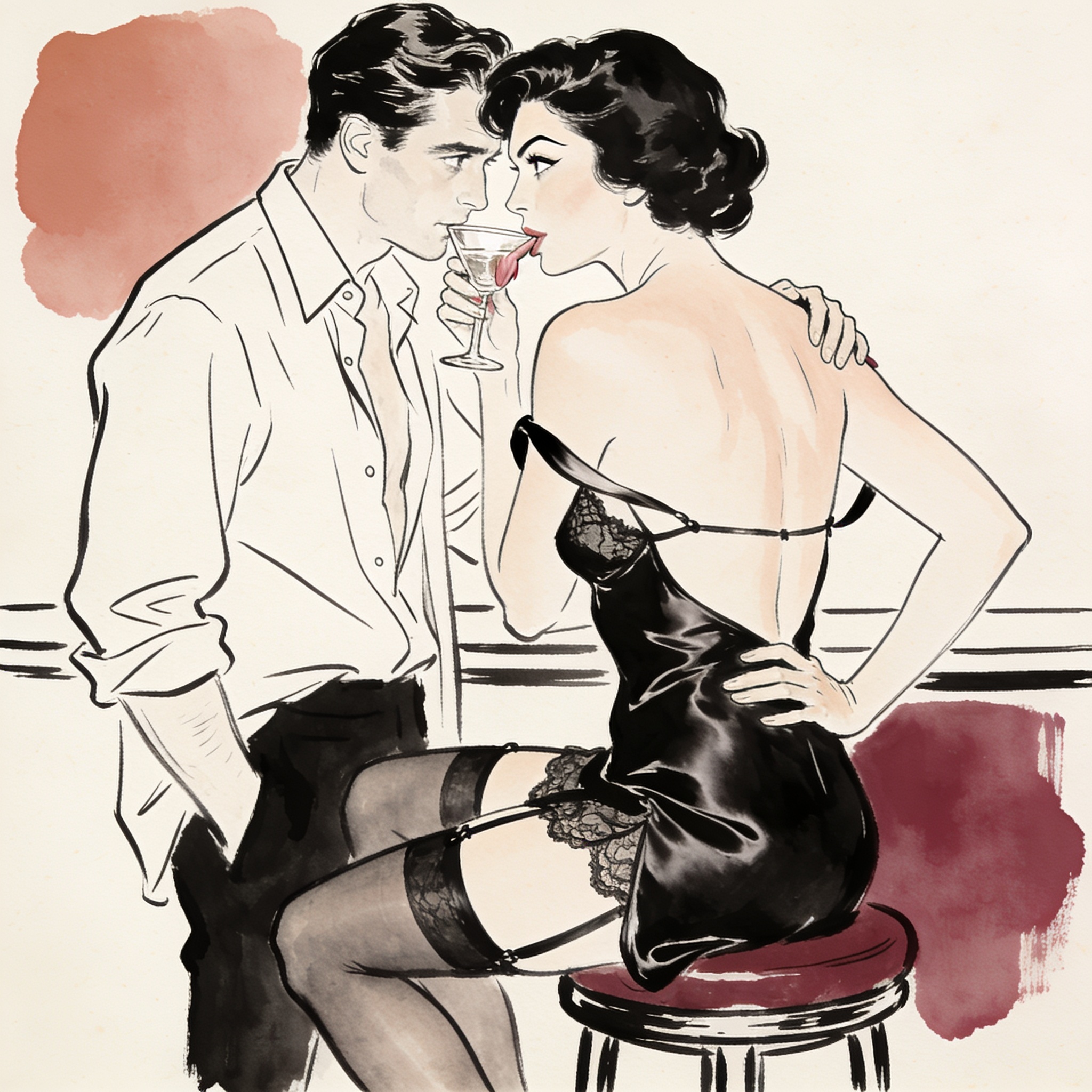 A woman makes eye contact and a silent invitation to a man across a bar.